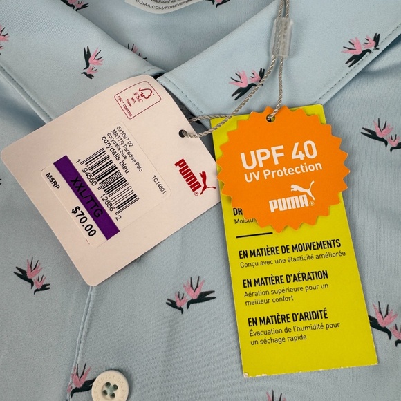 NWT Puma Mens Size 2XL All Over Print Performance Golf Polo Birds of Paradise - Picture 3 of 10